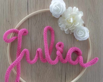 personalized knitting first name, handmade knitting, first name knitting with flowers