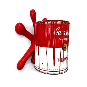 Brainwaing Tomato Soup Graffiti Paint can Sculpture with Plastic Splash Urban Wall Decor or Plant pot Love Gift for Her Gift for Him