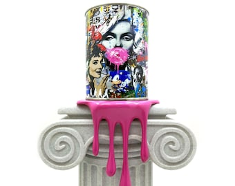 Monroe Style Icon Graffiti Paint can Sculpture with Plastic Dripping drop for shelf Urban Wall Decor or Plant pot Christmas Gift for Her