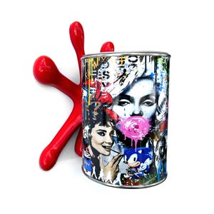 Brainwaing Icon Graffiti Paint can Sculpture with Plastic Splash Urban Wall Decor or Plant pot Love Gift for Her Gift for Him