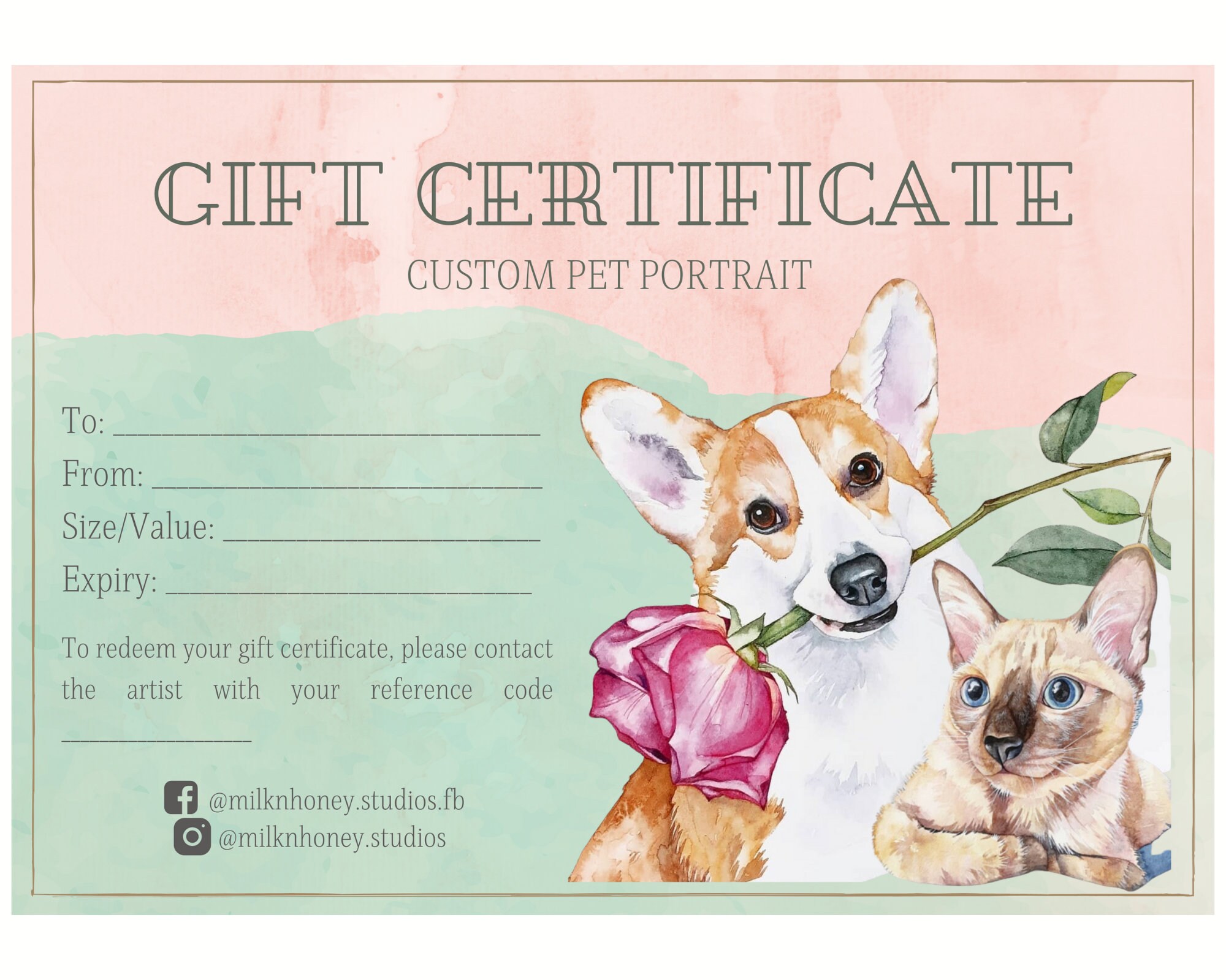 Instant Download Gift Certificate A4 or 8 X 10 Pet Portrait Etsy UK
