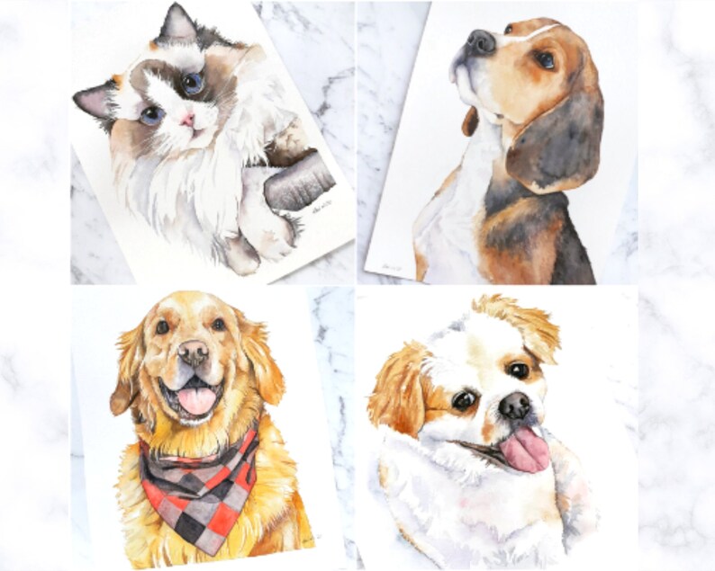 Pet Portrait Custom Watercolor PET PORTRAIT Dog Painting From Photo Dog Art Cat Painting Cat Art Pet Memorial Personalised Pet Portrait