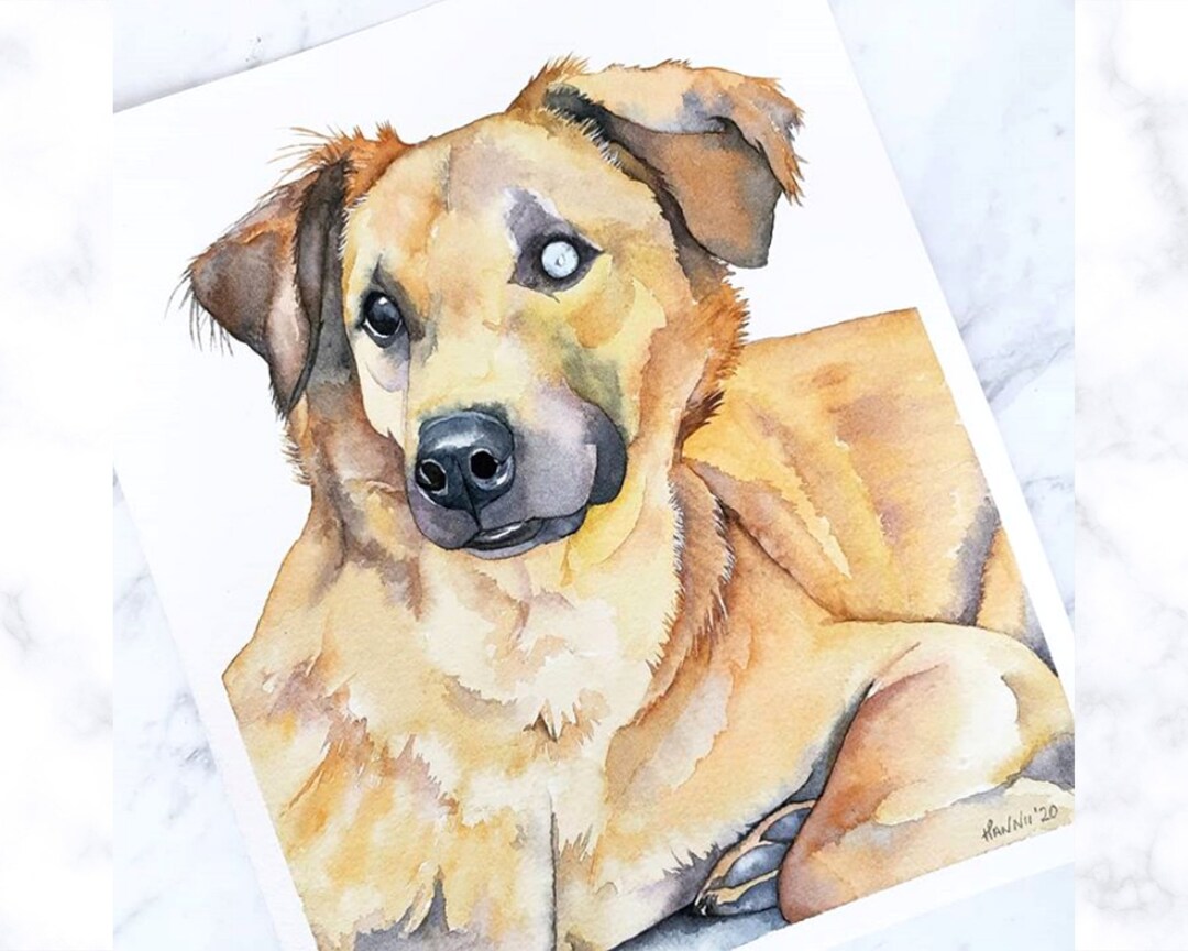 Custom Pet Portrait: Watercolor Dog or Cat Painting, Pet Memorial Art ...