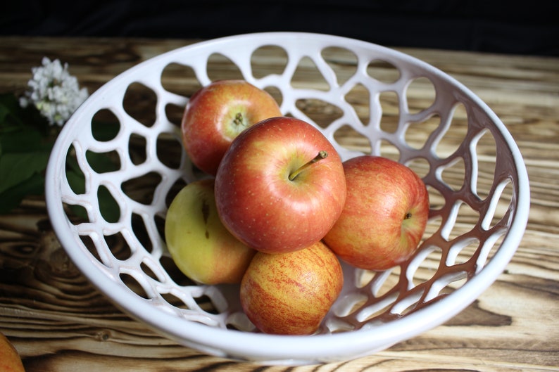 Fruit Bowl Openwork Ceramic White Bowl With Holes White Bowl Etsy