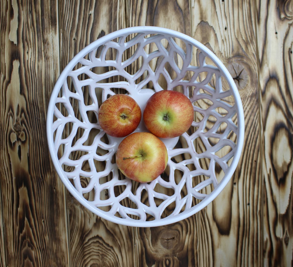 Fruit bowl Openwork ceramic white bowl with holes Rustic White Etsy