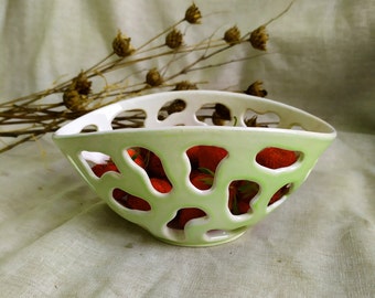 Ceramic Berry and Lace bowl Openwork ceramic white bowl with holes White bowl sweets vase Handmade ceramic pottery Stoneware bowl Fruit bowl