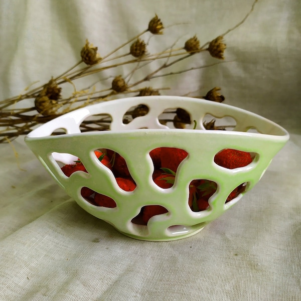 Ceramic Fruit Bowl With Holes Etsy