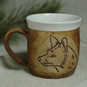 Ceramic mug Fox pottery mug Fox large coffee cup stonewear mug rustic mug Giraf clay pottery mug Tiger ceramic cup Fox tea mug handmade mug