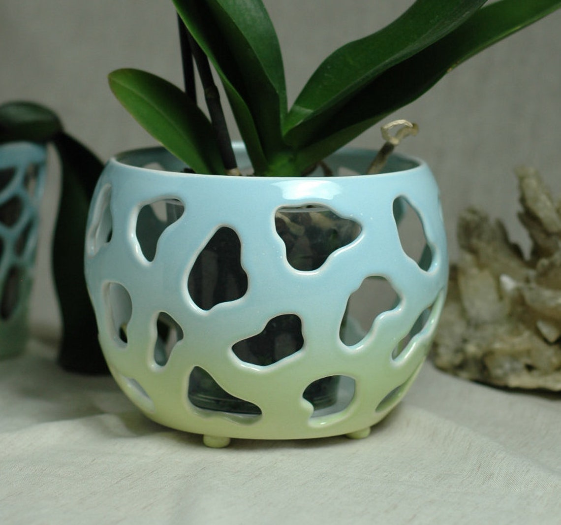 Large Orchid Pot 6 Openwork ceramic pot with holes Fine Etsy