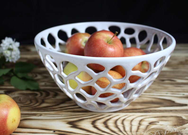 Fruit bowl Openwork ceramic white bowl with holes White bowl Etsy