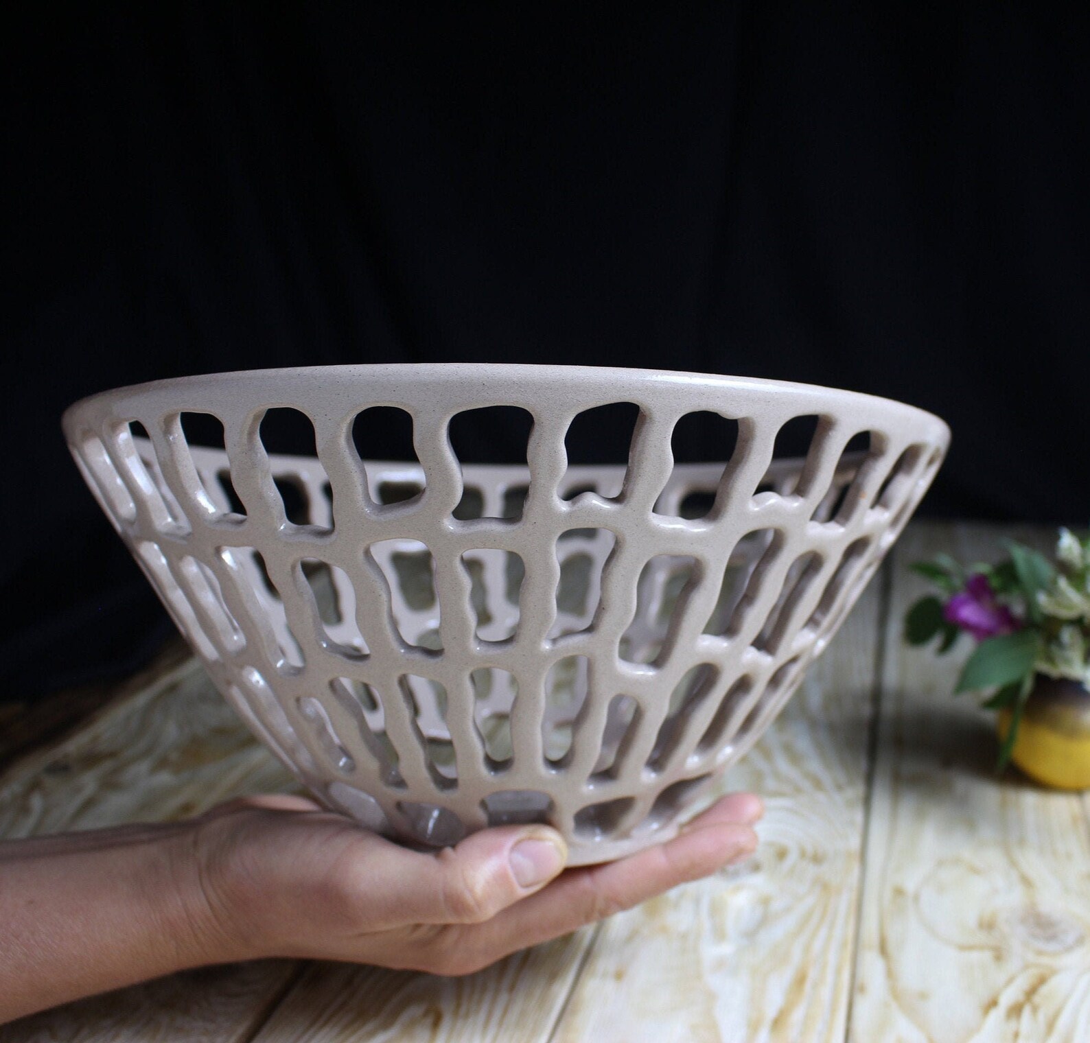 Fruit bowl Openwork ceramic white bowl with holes Rustic White Etsy