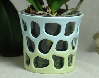 Small Orchids Pot Small Orchids Planter Ceramic Pot for Orchids Openwork ceramic pot with holes Fine cutting Carved Pot Ready to shipping