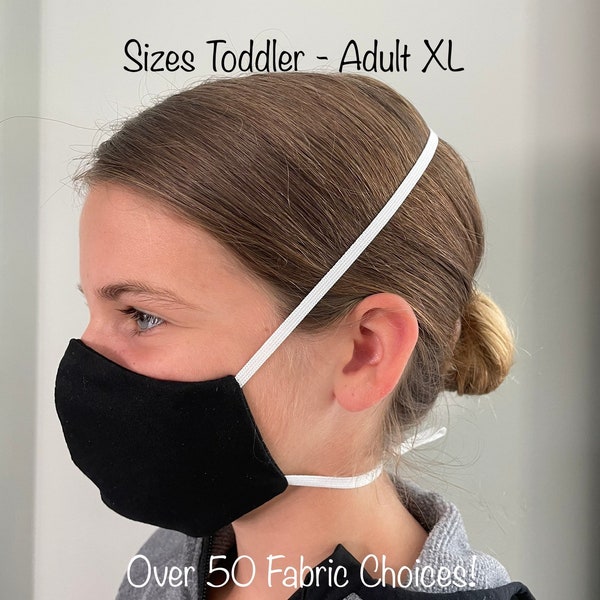 100% Cotton Adjustable Fitted Overhead Face Mask, with Sliding Toggles, Filter Pocket, Optional Removable Nose Wire