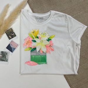 Hand painted T shirt, Original T-shirt for women, Nice colorful girl top, Gift for daughter, Unique white t-shirt, Original painting top