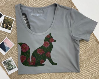 Flower painting print on T-shirt, T-shirt with print of painting, Fox painting on T-shirt, Unique printed T-shirt, Original T-shirt design