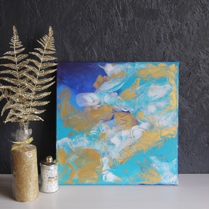 Hand painted Abstract painting with gold leafs, Decorative golden art decor, Original abrstract wall art, Unique golden wall art image 2