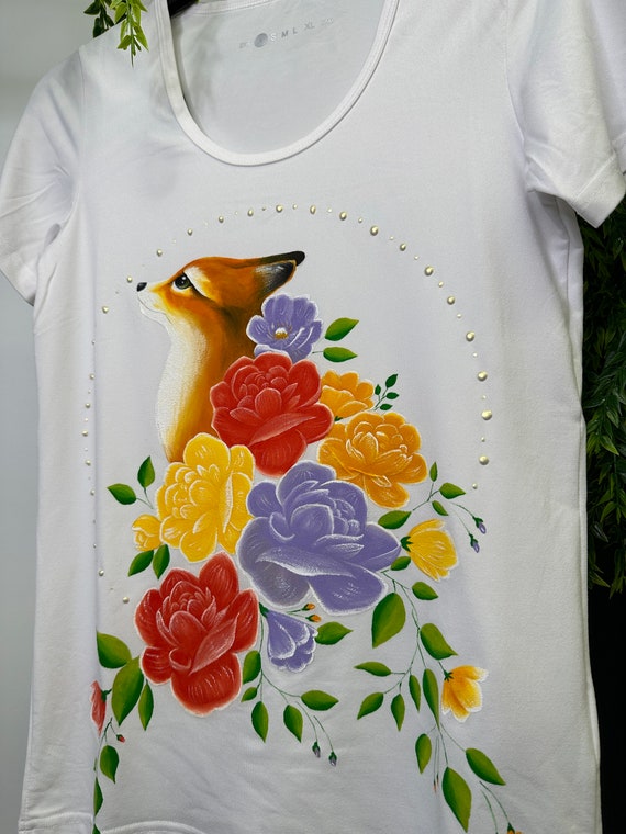 Fox Tshirt, Hand Painted Fox Tshirt Fox Tshirt, Hand Painted Fox Tshirt