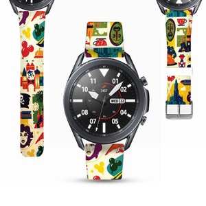 Theme Park Galaxy Watch 3 4 5 6 Band 45mm 41mm Disney inspired print, PU leather strap Samsung Galaxy Watch Active Disney attractions kd-ioa