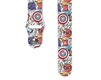 Super Hero Apple Watch Band 38 40 41 mm and 42 44 45 49 mm for All Series, inspired Silicone iwatch strap, k442