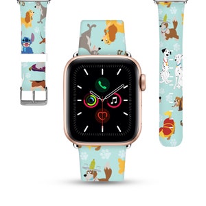 Disney inspired Apple Watch Band 38 40 41 mm and 42 44 45 49 mm for All Series, PU leather strap Disney Dog Puppies teal kd-foi