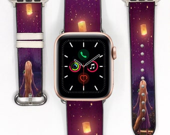 Rapunzel tangled Apple Watch Band, Silicon Leather Princess Lantern Design 206