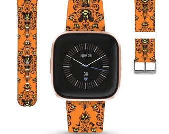 Haunted Mansion Fitbit Band: Orange Damask Google Pixel Silicone Strap -kd-eio