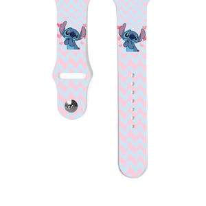 Pasek do zegarka Apple Watch 38 40 41 mm i 42 44 45 49 mm do wszystkich serii, różowy niebieski szewron Silikonowy pasek do zegarka iWatch słodka postać z kreskówki k115