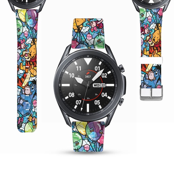 Winnie the pooh Galaxy Watch 3 4 5 6 Band Active 2 42mm 46mm Disney inspired print, PU leather strap Samsung Gear 2 3 Watch band kd-aee