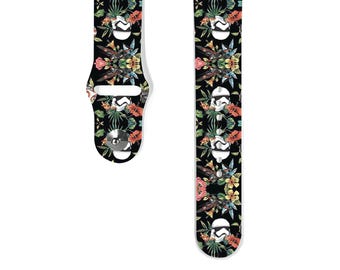 Apple Watch Band 38 40 41 mm and 42 44 45 49 mm for All Series, Star wars inspired Silicone watch strap, white stormtrooper floral, k451