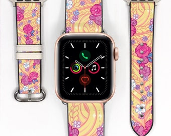Rapunzel Floral Flower Apple Watch Band, Silicon Leather Strap for All Series,  kd-aabb
