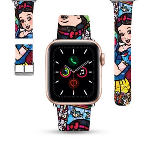 Snow White Princess Apple Watch Band 38 40 41 mm and 42 44 45 49 mm for All Series women PU leather strap, stained glass style kd-dei