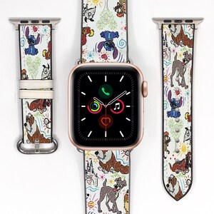 Disney Dogs Apple Watch Band, Silicon Leather Puppy print strap, 315 kd-ige
