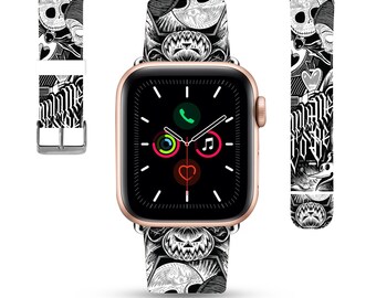 Apple Watch Band 38 40 41 mm and 42 44 45 49 mm for All Series, Disney inspired nightmare before Christmas PU leather watch strap, kd-egd