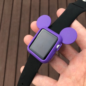 Orecchie di topo viola. Custodia per Apple Watch Ears di topo per orologio da 38, 40, 42 e 44 mm. Orecchie Disney. Orologio Disney. Custodia in silicone