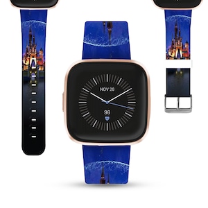 Theme Park Fitbit versa 2 3 4 / Sense 1 2 Band Disney castle inspired print, Silicone strap for Fitbit charge 3 4 5 6 Disney Cruise kd-afa