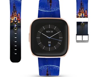 Theme Park Fitbit versa 2 3 4 / Sense 1 2 Band Disney castle inspired print, Silicone strap for Fitbit charge 3 4 5 6 Disney Cruise kd-afa