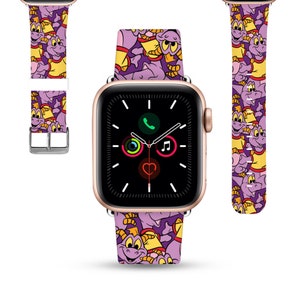 Theme park apple watch band 38 40 41 mm and 42 44 45 49 mm for All Series, cute purple dragon, PU leather strap, kd-fid
