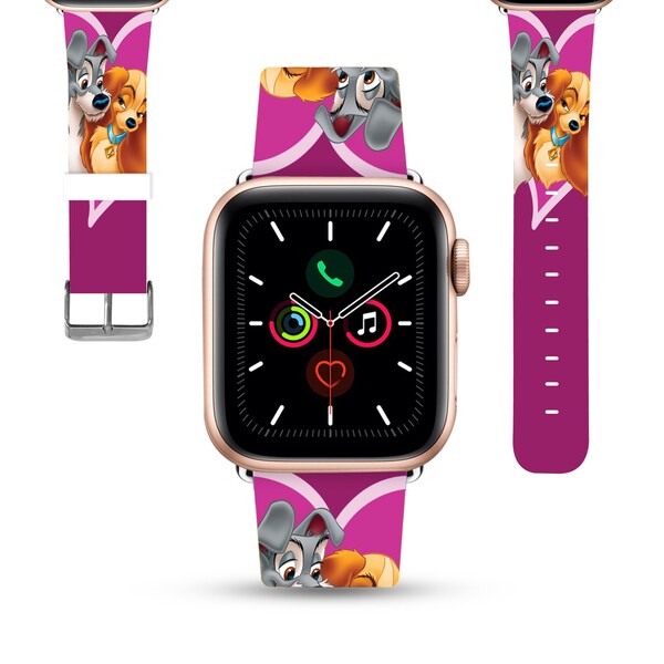 Welpen Apple Watch Armband 38 40 41 mm und 42 44 45 49 mm für All Series, Disney Lady und the Tramp inspiriert PU-Lederarmband, kd-oag