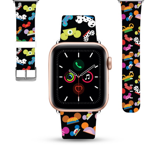 Theme Park Mouse Ear Hats Apple Watch Band 38 40 41 mm and 42 44 45 49 mm for All Series, Disney inspired PU leather strap - kd-foh