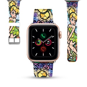 Apple Watch Band women 38 40 41 mm and 42 44 45 49 mm for All Series, Disney Theme park inspired Tinker Bell PU leather strap, kd-dfa