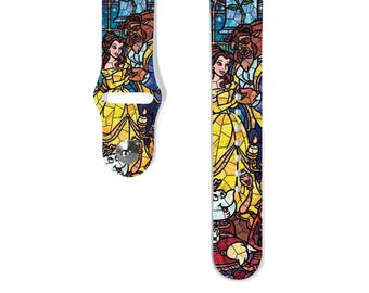 Apple Watch Band women 38 40 41 mm 42 44 45 49 mm for All Series, Disney inspired Beauty and the beast Silicone strap stained glass-k3