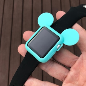 Orecchie di topo verde acqua. Custodia per mouse Apple Watch Ears per orologio da 38 40 42 44 mm. Orecchie Disney. Orologio Disney. Custodia in silicone