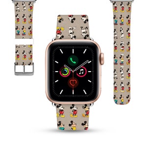 Apple Watch Band 38 40 41 mm and 42 44 45 49 mm for All Series, vintage mouse apple watch band women PU leather strap black red kd-fhd