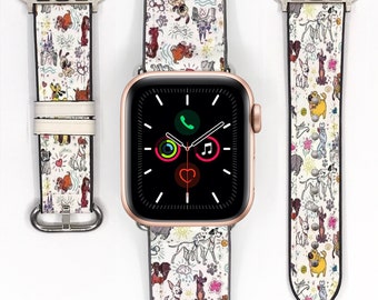 Disney Dog Print Silicon with Leather Strap for Apple Watch Band, kd-aoaa