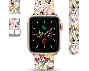 Theme Park Apple Watch Band 38 40 42 44 mm Disney inspired print, PU leather strap for Series 1 2 3 4 5 6 SE Disney Cruise Vacation kd-fei