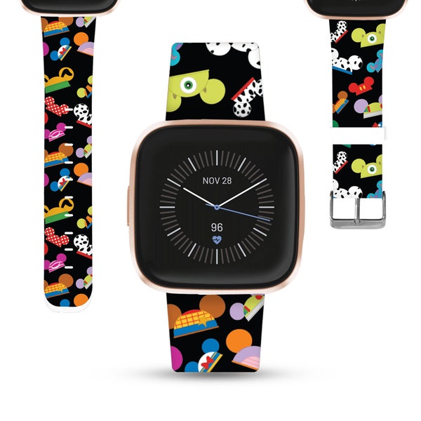 Theme Park Fitbit versa 2 3 4 / sense 1 2 Band Disney Ear Hat inspired PU leather strap for Fitbit charge 3 4 5, Disney Cruise black kd-foh