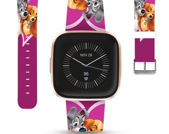 Disney Puppy Dog Fitbit versa 2 3 4 Lite, sense 1 2 Band Disney lady and the tramp inspired, PU leather strap for Fitbit charge 3 4 5 kd-oag
