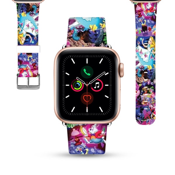 Alice in Wonderland Apple Watch Band 38 40 41 mm and 42 44 45 49 mm, PU leather strap Apple Watch for All Series, iwatch wrist strap kd-dha