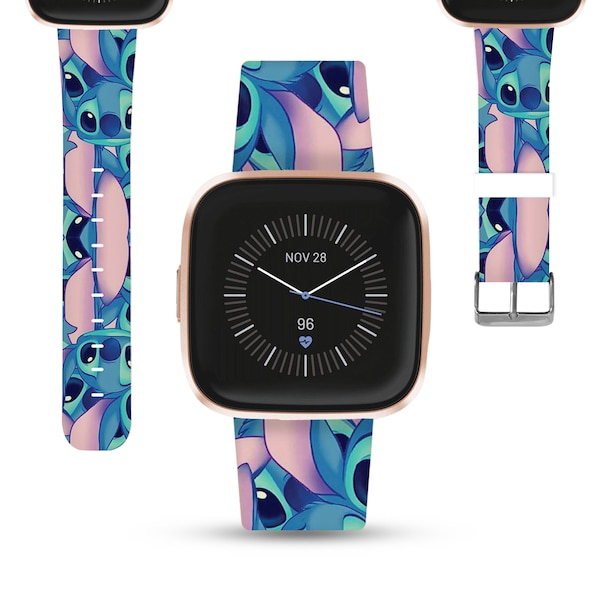 Blue Fitbit versa 2 3 4 Lite Band Fitbit Sense 1 2 Strap Disney Stitch inspired print, PU leather strap for Fitbit charge 2 3 4 5 kd-oai