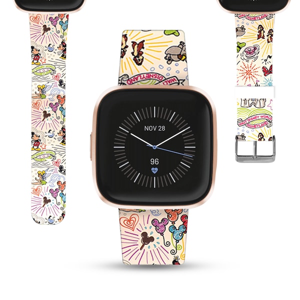 Theme Park Fitbit versa 2 3 4 Sense 2 Band Disney inspiriert print, PU Lederband für Fitbit Aufpreis 3 4 5 Disney Cruise Vacation kd-fbg